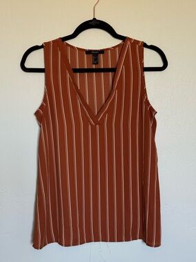 Forever 21 Rust and White Striped V-Neck Sleeveless Top